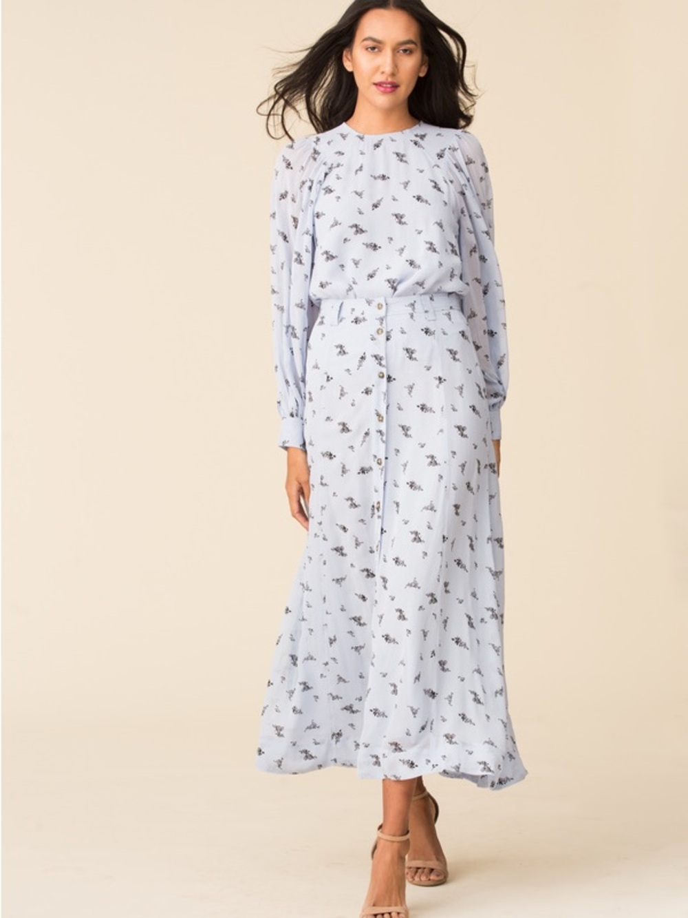 Ganni Light Blue Floral Button-Front Maxi Dress